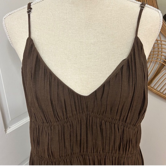 Böhme Gwen Relaxed Tiered Midi Dress Sz M Chocolate Brown Smocked Boho Flowy - Picture 3 of 7